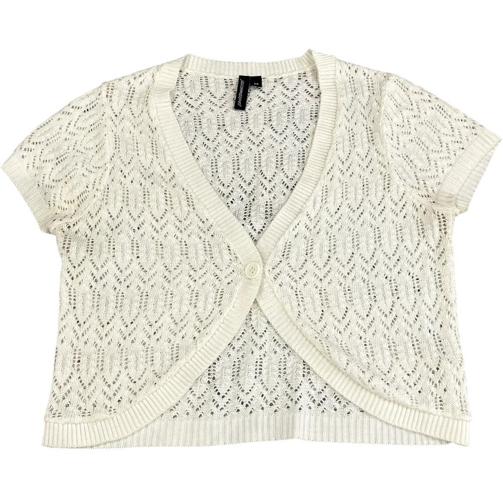 Crochet Knit Cropped Cardigan by Jasonmaxwell in Cream Size Medium